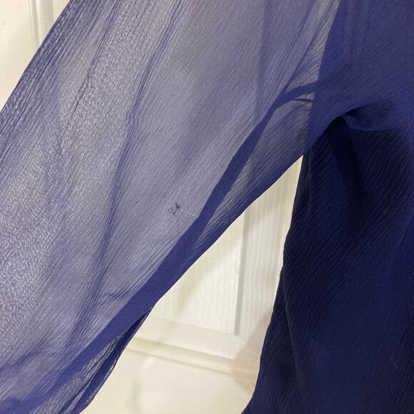 Diane von Furstenberg silk blouse Simonia Womens size 2 navy ruffled chiffon top - Picture 13 of 14